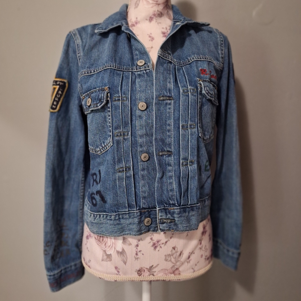 Polo Ralph Lauren Denim Tiger embroidered Graphic denim patch Trucker Jacket S-M